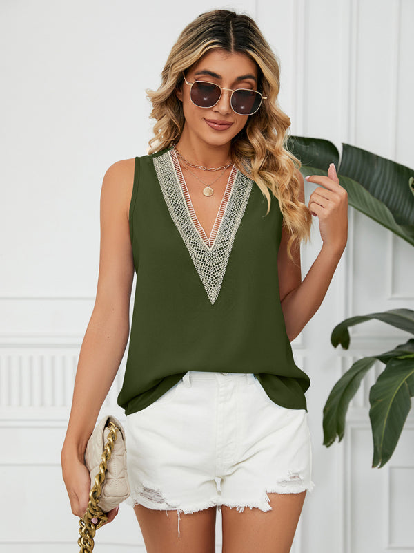 Blue Zone Planet | Women's Solid Color Chiffon Loose V Neck Sleeveless Tank Top BLUE ZONE PLANET