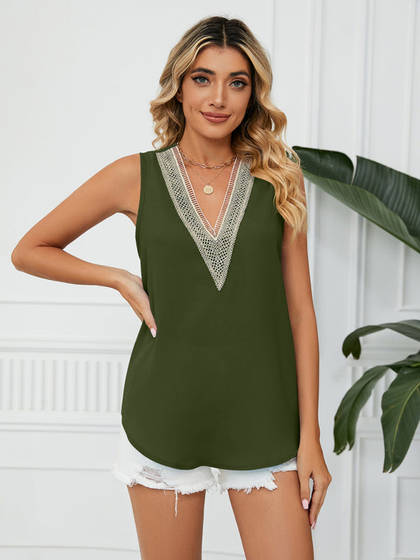Blue Zone Planet | Women's Solid Color Chiffon Loose V Neck Sleeveless Tank Top BLUE ZONE PLANET