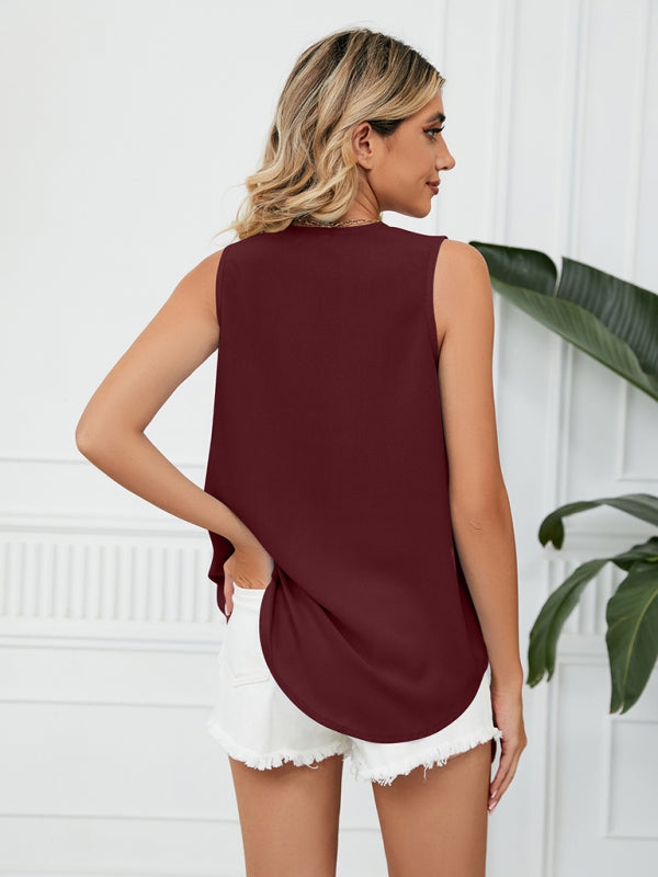 Blue Zone Planet | Women's Solid Color Chiffon Loose V Neck Sleeveless Tank Top BLUE ZONE PLANET