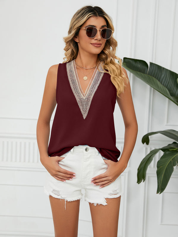 Blue Zone Planet | Women's Solid Color Chiffon Loose V Neck Sleeveless Tank Top BLUE ZONE PLANET