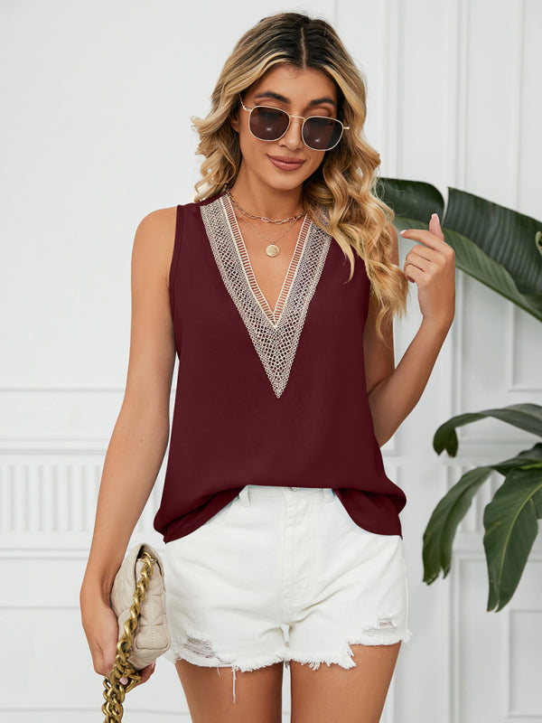 Blue Zone Planet | Women's Solid Color Chiffon Loose V Neck Sleeveless Tank Top BLUE ZONE PLANET