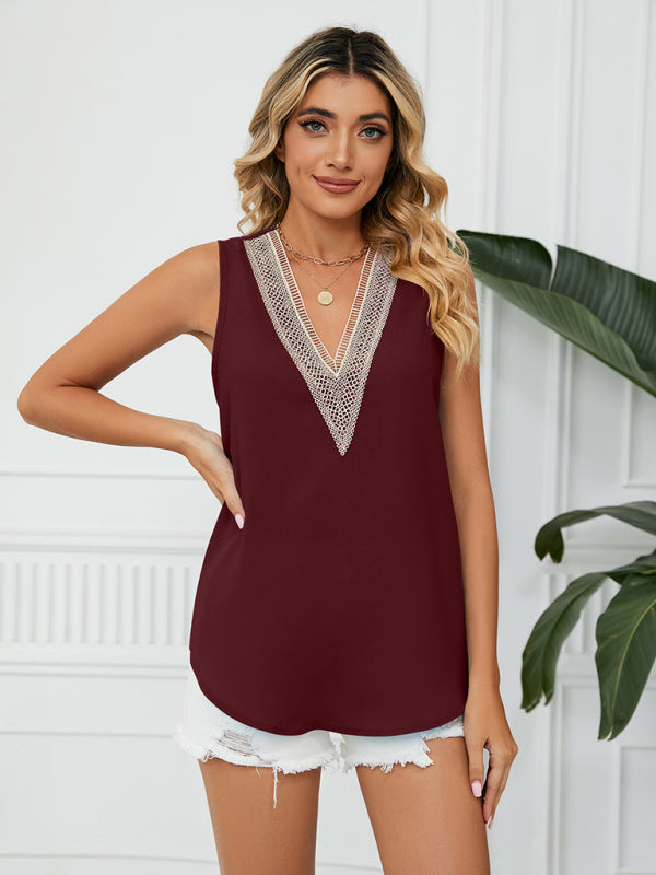 Blue Zone Planet | Women's Solid Color Chiffon Loose V Neck Sleeveless Tank Top BLUE ZONE PLANET
