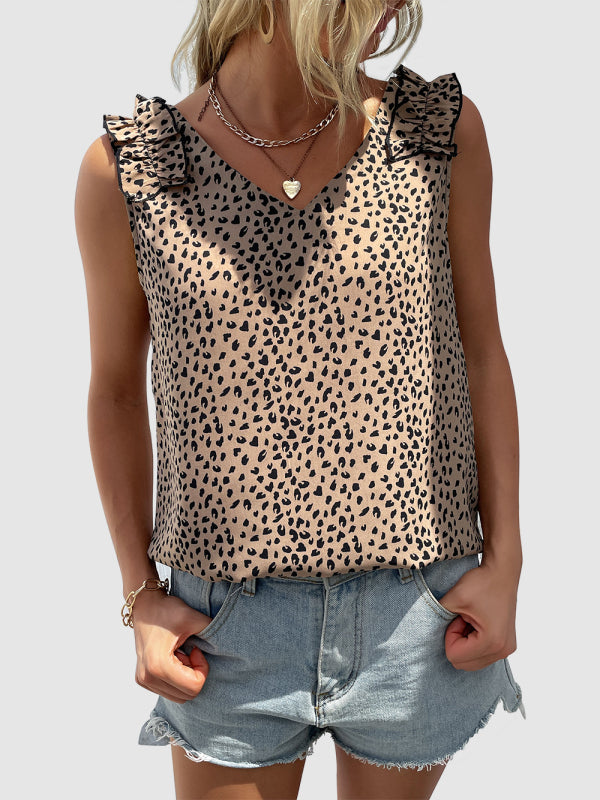 Blue Zone Planet | Woven Leopard V-Neck V-Neck Vest BLUE ZONE PLANET