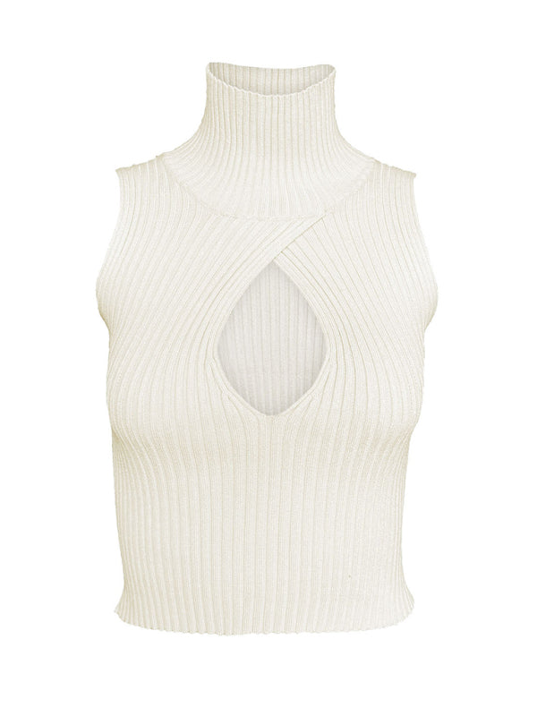 Blue Zone Planet | Solid Color Sleeveless Hollow Slim Wool Vest Top BLUE ZONE PLANET