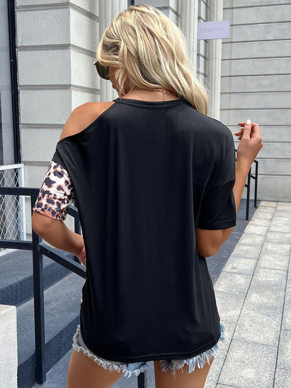 Blue Zone Planet | Mabel's Knitted Round Neck Leopard Print Off-Shoulder T-Shirt BLUE ZONE PLANET