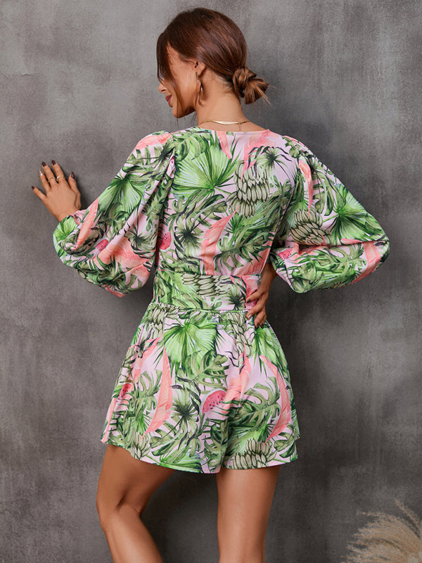 Blue Zone Planet | hollowed-out long-sleeved shorts V-neck jumpsuit BLUE ZONE PLANET