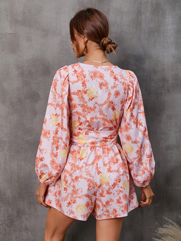 Blue Zone Planet |  hollowed-out long-sleeved shorts V-neck jumpsuit BLUE ZONE PLANET