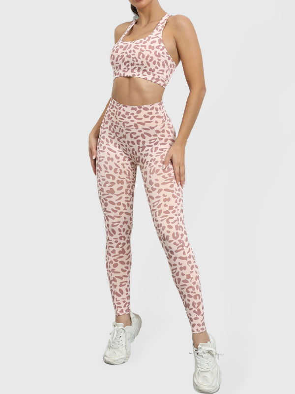 Blue Zone Planet | Leopard print beautiful back tight sports suit peach hip lifting high waist fitness clothes BLUE ZONE PLANET
