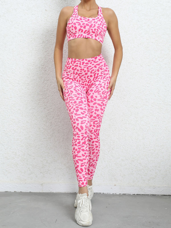 Blue Zone Planet | Leopard print beautiful back tight sports suit peach hip lifting high waist fitness clothes BLUE ZONE PLANET