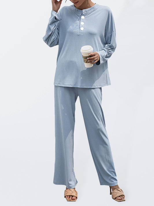 Blue Zone Planet |  knitted and comfortable long-sleeved trousers two-piece set BLUE ZONE PLANET