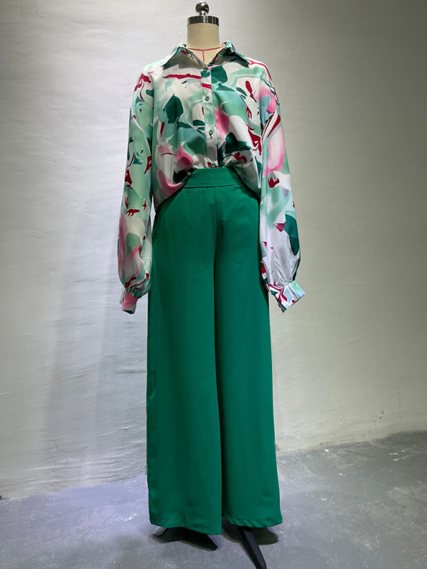 Blue Zone Planet | Summer loose casual printed shirt top wide-leg pants two-piece set BLUE ZONE PLANET