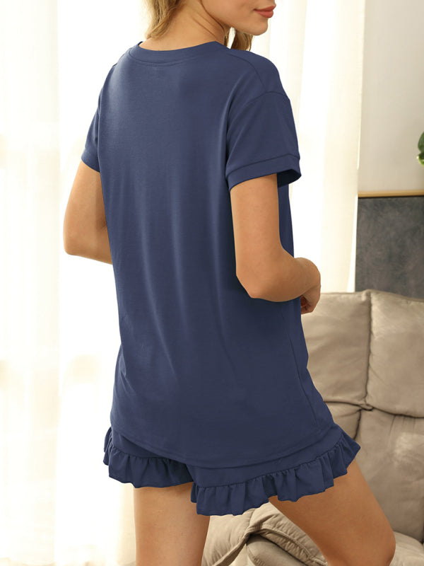 Blue Zone Planet | Ariadne's Two-piece Casual Drawstring Shorts Short Sleeve Pajamas kakaclo