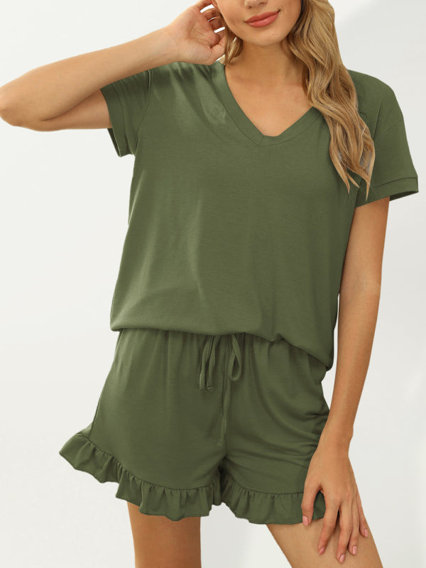 Blue Zone Planet | Ariadne's Two-piece Casual Drawstring Shorts Short Sleeve Pajamas kakaclo