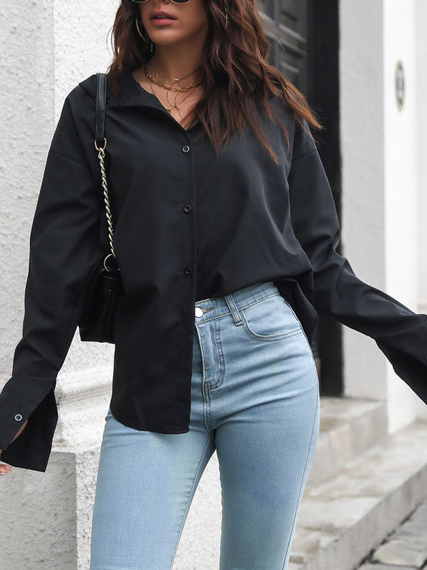 Blue Zone Planet | Solid color long-sleeved shirt J simple casual all-match top BLUE ZONE PLANET