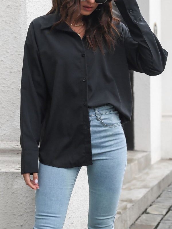 Blue Zone Planet | Solid color long-sleeved shirt J simple casual all-match top BLUE ZONE PLANET