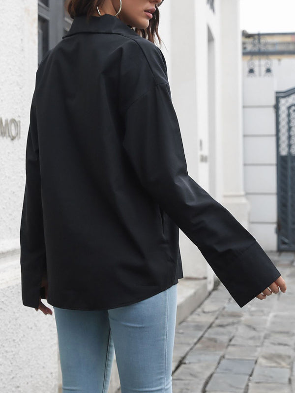 Blue Zone Planet | Solid color long-sleeved shirt J simple casual all-match top BLUE ZONE PLANET