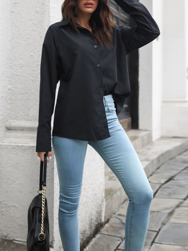 Blue Zone Planet | Solid color long-sleeved shirt J simple casual all-match top BLUE ZONE PLANET