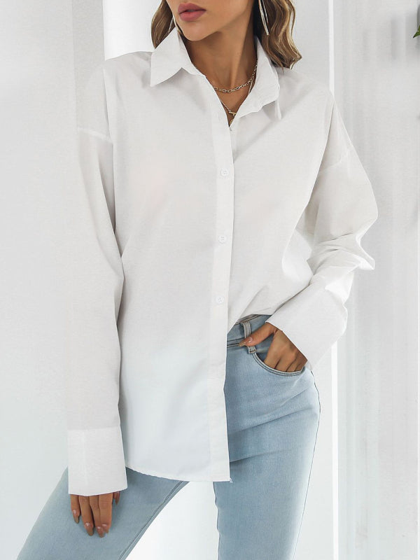 Blue Zone Planet | Solid color long-sleeved shirt J simple casual all-match top BLUE ZONE PLANET