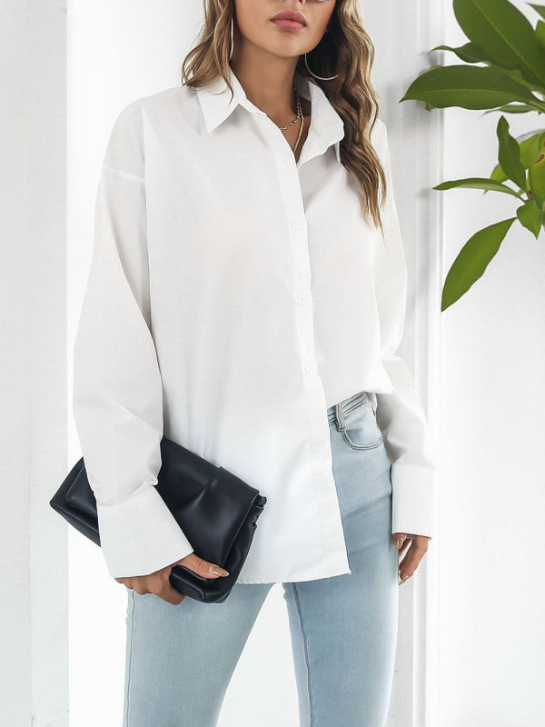 Blue Zone Planet | Solid color long-sleeved shirt J simple casual all-match top BLUE ZONE PLANET