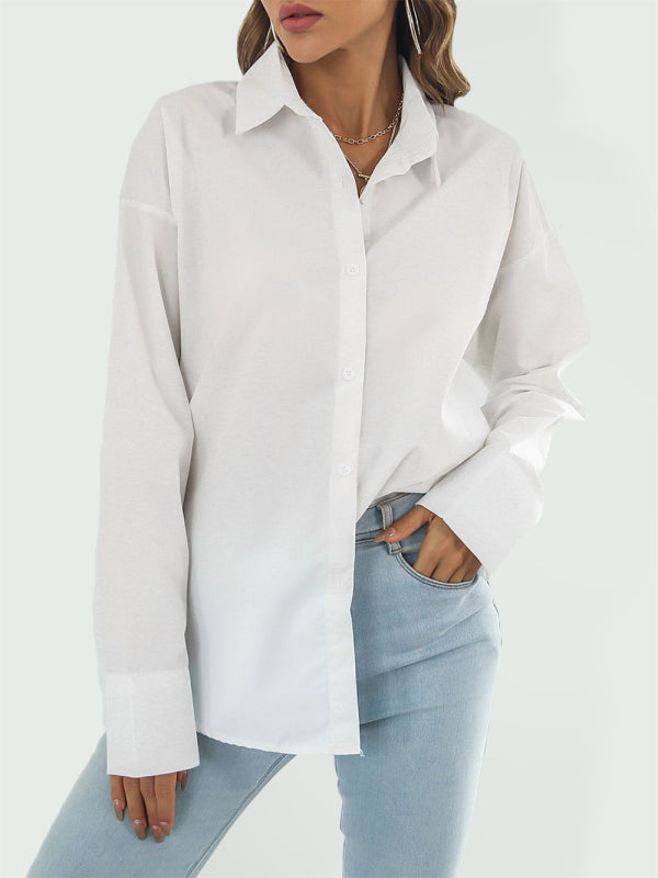 Blue Zone Planet | Solid color long-sleeved shirt J simple casual all-match top BLUE ZONE PLANET