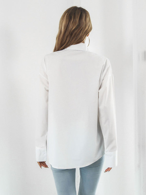 Blue Zone Planet | Solid color long-sleeved shirt J simple casual all-match top BLUE ZONE PLANET