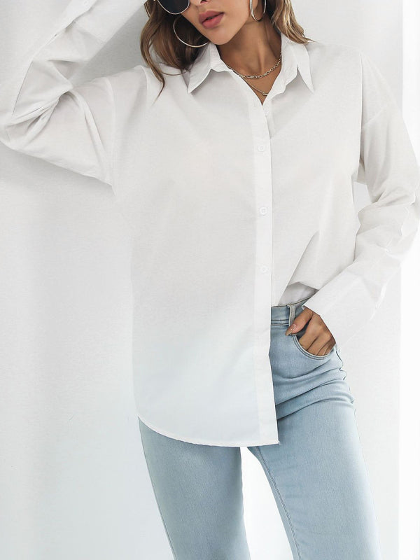 Blue Zone Planet | Solid color long-sleeved shirt J simple casual all-match top BLUE ZONE PLANET