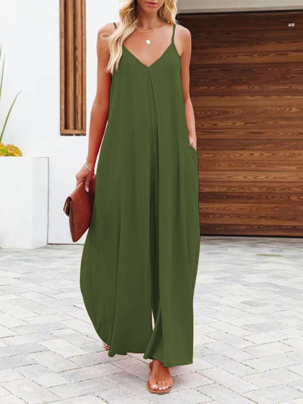 cross-border solid color side pocket jumpsuit BLUE ZONE PLANET