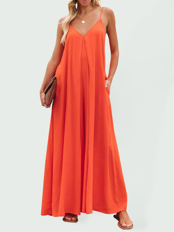 cross-border solid color side pocket jumpsuit BLUE ZONE PLANET