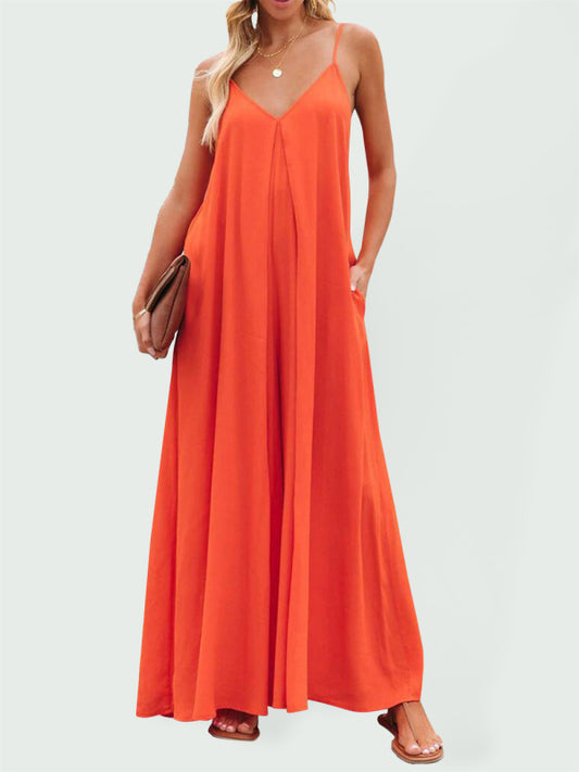 cross-border solid color side pocket jumpsuit BLUE ZONE PLANET