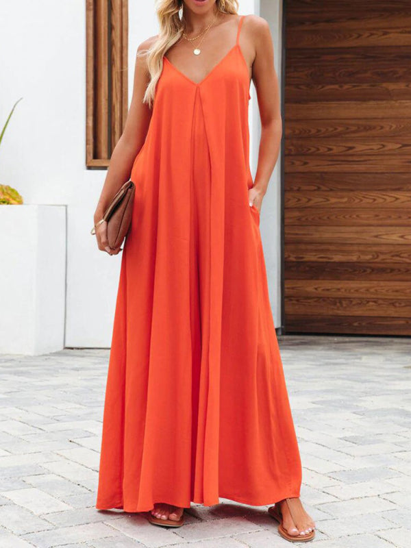 cross-border solid color side pocket jumpsuit BLUE ZONE PLANET