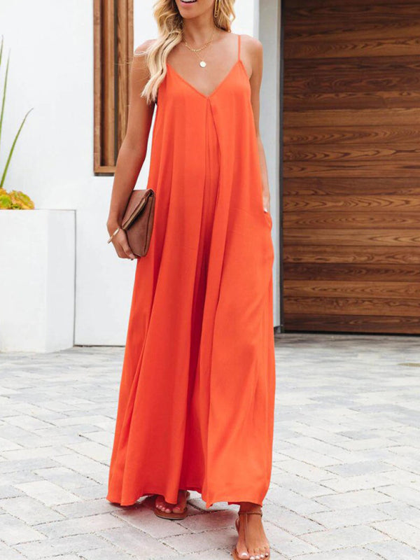 cross-border solid color side pocket jumpsuit BLUE ZONE PLANET