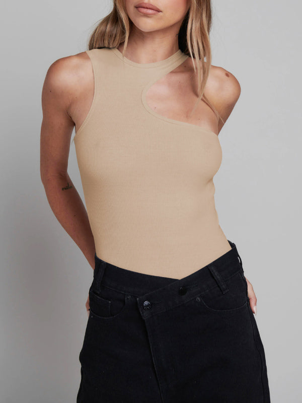 Blue Zone Planet | Aria's knitted ribbed tight sleeveless hollow solid color jumpsuit BLUE ZONE PLANET