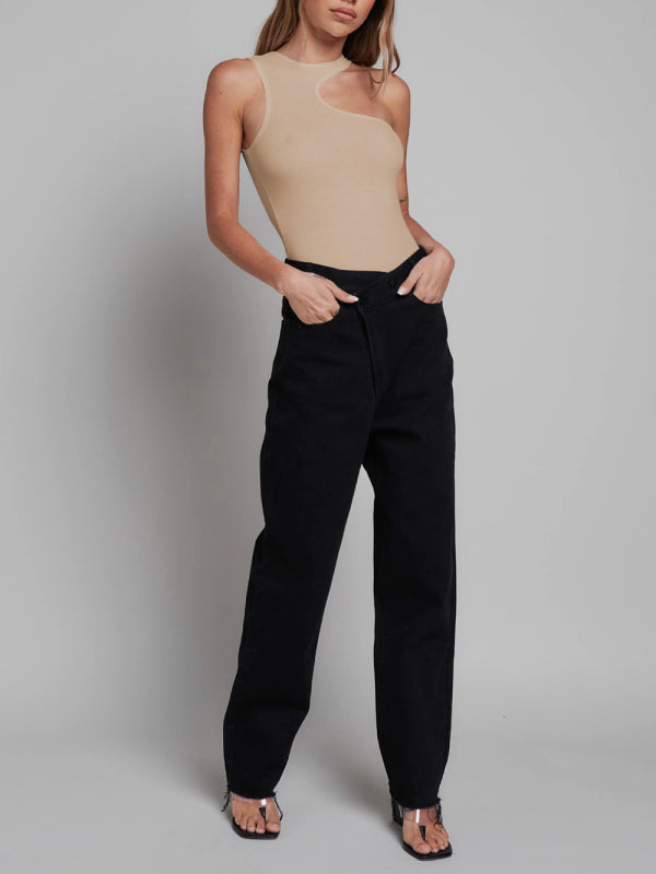 Blue Zone Planet | Aria's knitted ribbed tight sleeveless hollow solid color jumpsuit BLUE ZONE PLANET