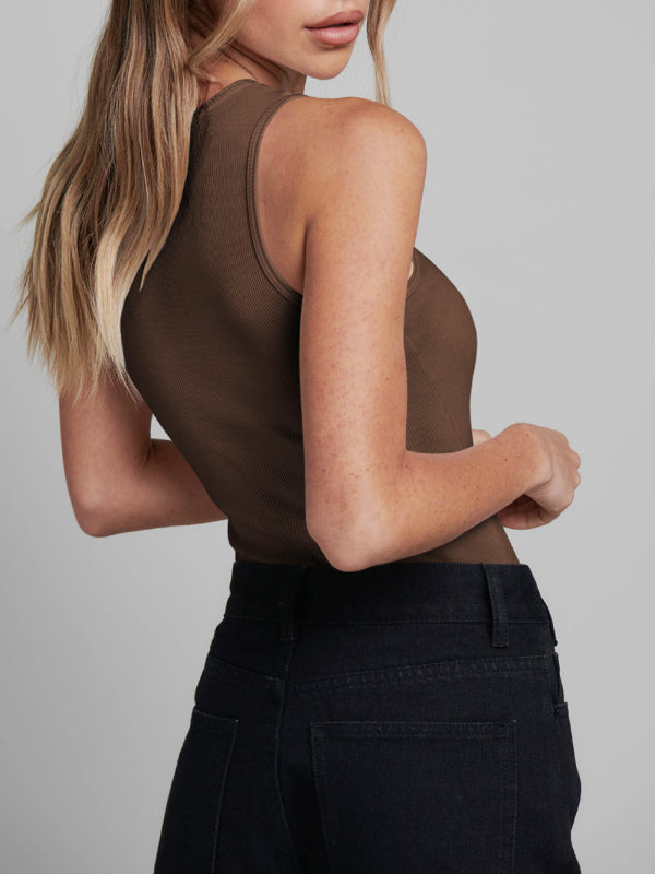 Blue Zone Planet | Aria's knitted ribbed tight sleeveless hollow solid color jumpsuit BLUE ZONE PLANET