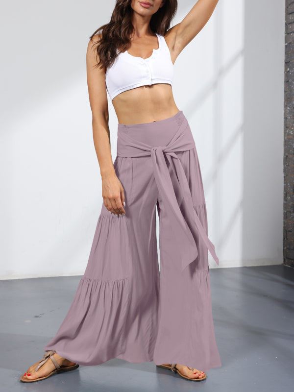 Blue Zone Planet | woven strap elastic waist this kind of wide-leg A-type trousers BLUE ZONE PLANET