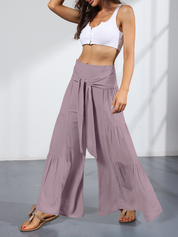 Blue Zone Planet | woven strap elastic waist this kind of wide-leg A-type trousers BLUE ZONE PLANET