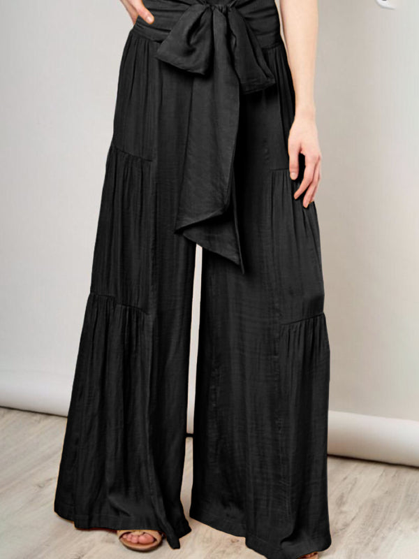 Blue Zone Planet | woven strap elastic waist this kind of wide-leg A-type trousers BLUE ZONE PLANET
