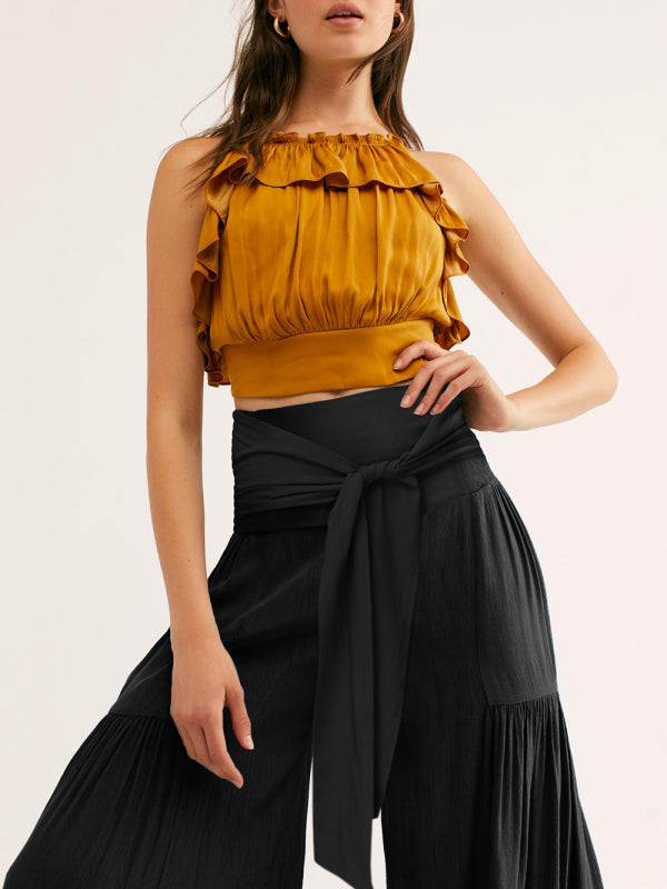 Blue Zone Planet | woven strap elastic waist this kind of wide-leg A-type trousers BLUE ZONE PLANET