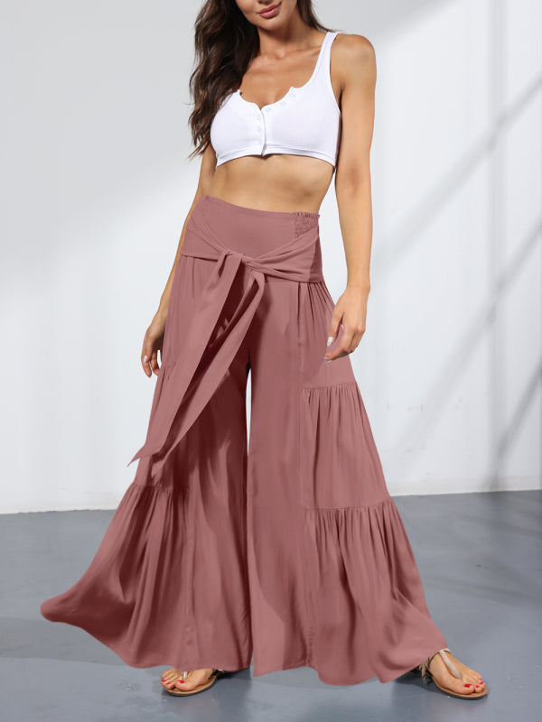 Blue Zone Planet | woven strap elastic waist this kind of wide-leg A-type trousers BLUE ZONE PLANET