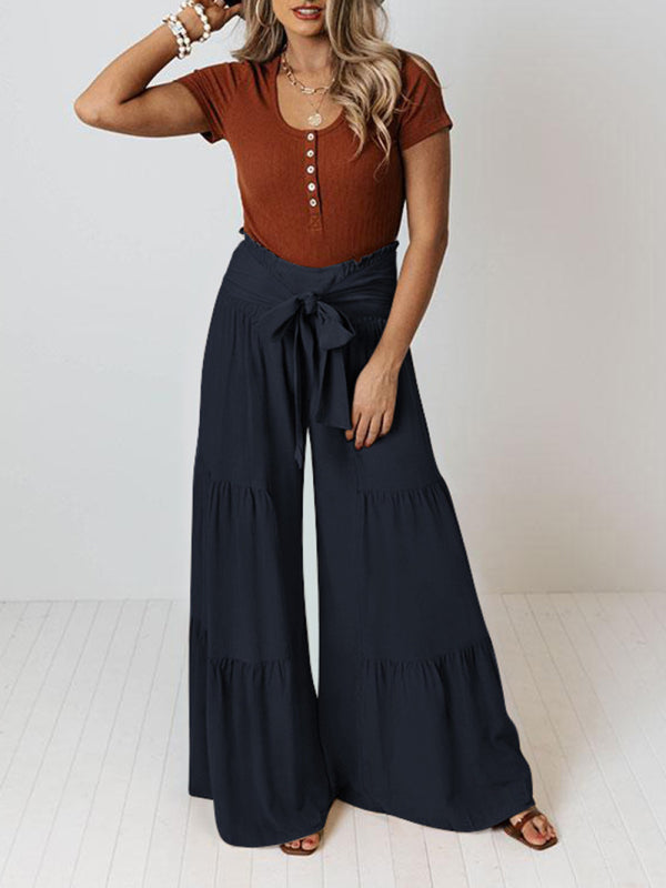 Blue Zone Planet | woven strap elastic waist this kind of wide-leg A-type trousers BLUE ZONE PLANET