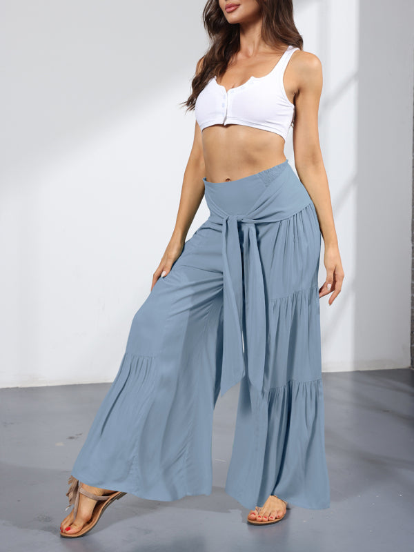 Blue Zone Planet | woven strap elastic waist this kind of wide-leg A-type trousers BLUE ZONE PLANET