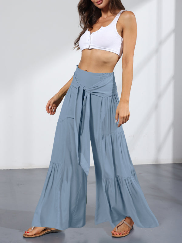 Blue Zone Planet | woven strap elastic waist this kind of wide-leg A-type trousers BLUE ZONE PLANET
