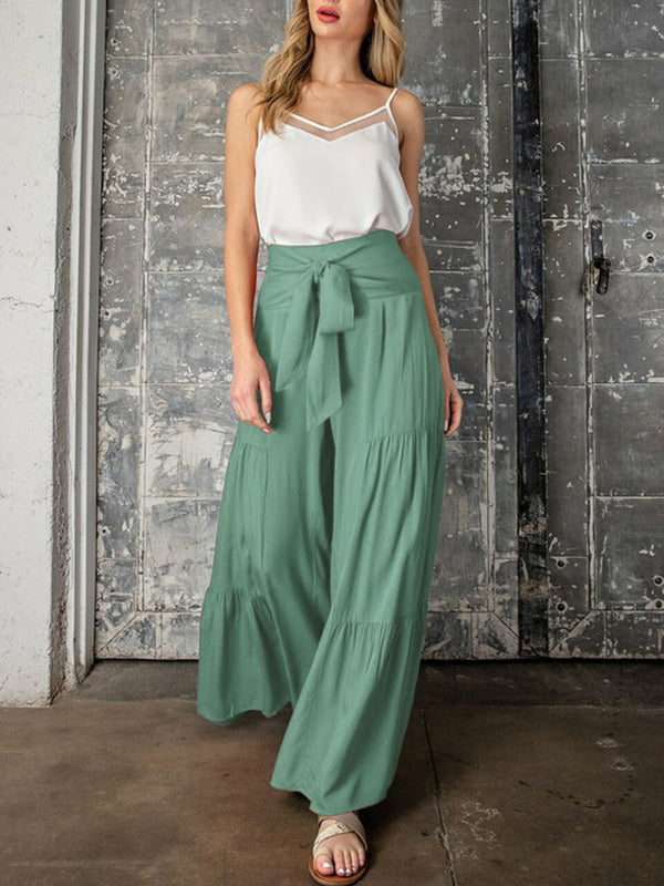 Blue Zone Planet | woven strap elastic waist this kind of wide-leg A-type trousers BLUE ZONE PLANET