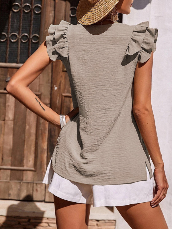 Blue Zone Planet | Women's Casual V Neck Ruffle Tank Top Summer Sleeveless Shirt BLUE ZONE PLANET