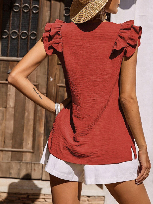 Blue Zone Planet | Women's Casual V Neck Ruffle Tank Top Summer Sleeveless Shirt BLUE ZONE PLANET
