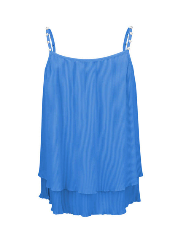 Blue Zone Planet | Chiffon Pleated Pearl Camisole Top BLUE ZONE PLANET