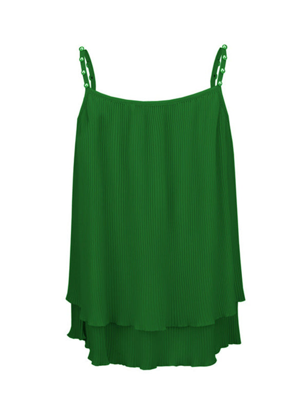 Blue Zone Planet | Chiffon Pleated Pearl Camisole Top BLUE ZONE PLANET