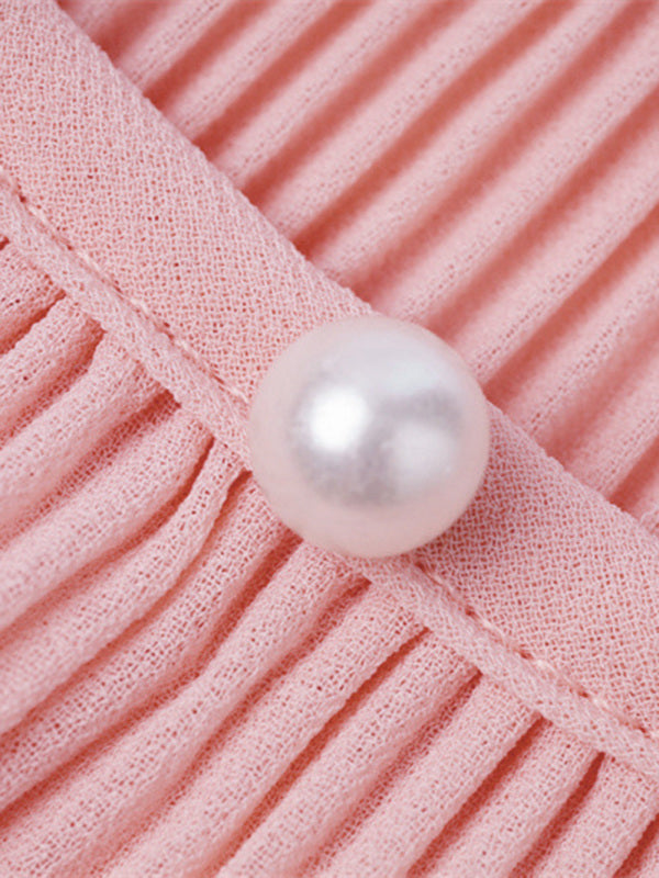 Blue Zone Planet | Chiffon Pleated Pearl Camisole Top BLUE ZONE PLANET