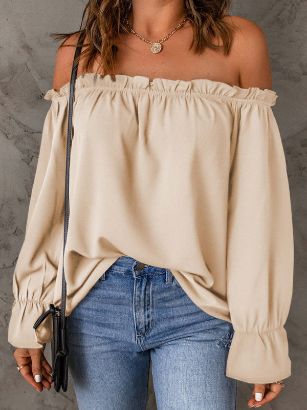Blue Zone Planet | One-neck chiffon shirt solid color pullover off-the-shoulder top BLUE ZONE PLANET