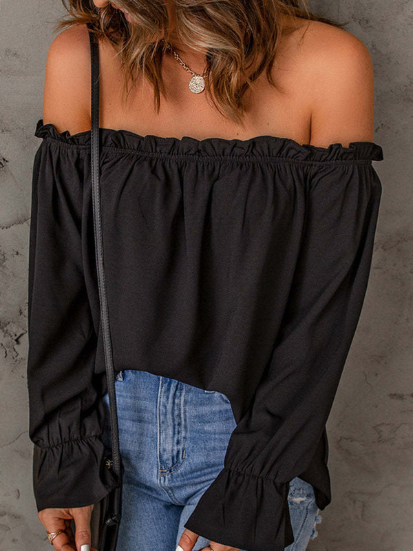 Blue Zone Planet | One-neck chiffon shirt solid color pullover off-the-shoulder top BLUE ZONE PLANET